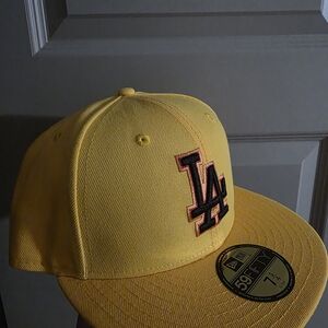 New Era Embroidered LA Logo Yellow Fitted Hat 7 3/4